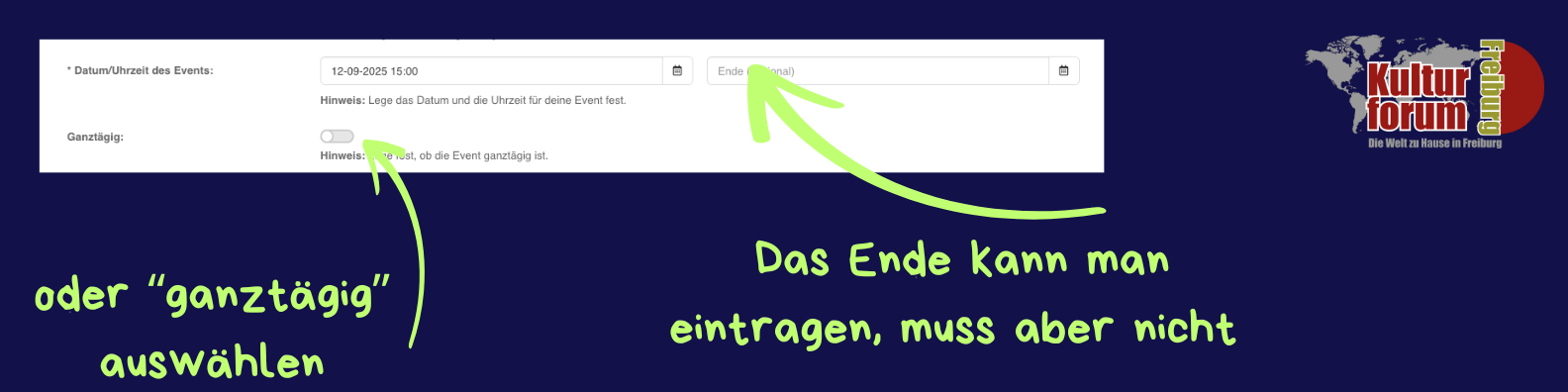 Ende eintragen
