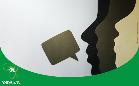 Grafik mit drei Schattenrissen und einer Sprechblase